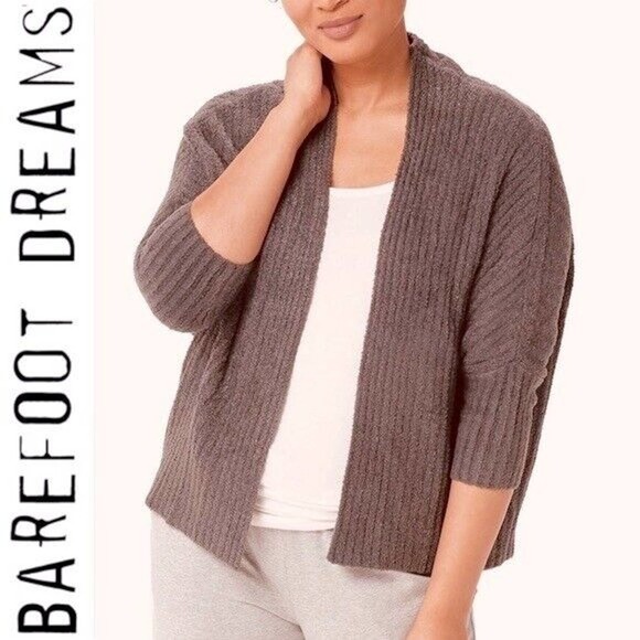 Barefoot Dreams Sweaters - Barefoot Dreams Ribbed Open Front Shrug Cardi Brown Cardigan Plus Size 1X H13852